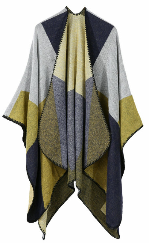 Autumn Winter Color Block Shawl - Faux Cashmere Wrap