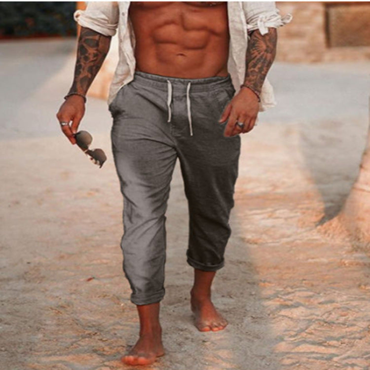 Men's Casual Linen Breathable Solid Color Trousers