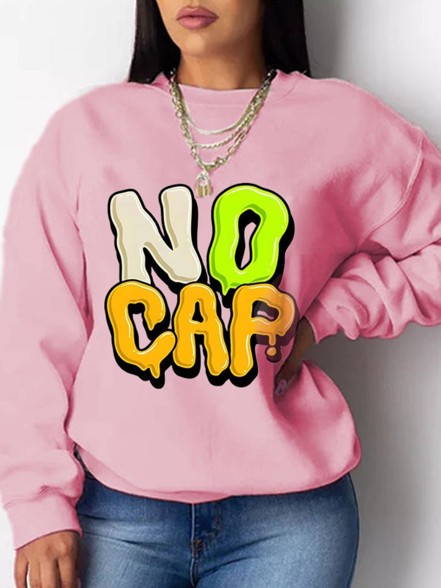 Plus Size Letter Print Drop Shoulder Sweatshirt for Women