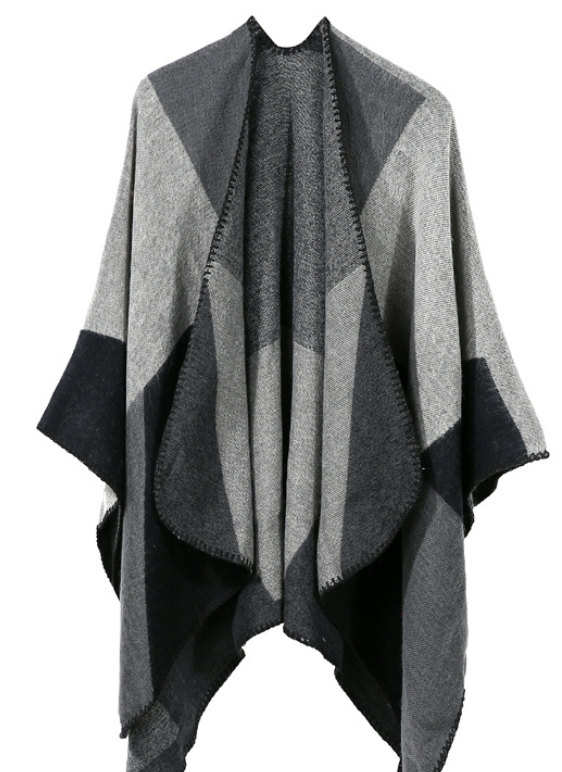 Autumn Winter Color Block Shawl - Faux Cashmere Wrap