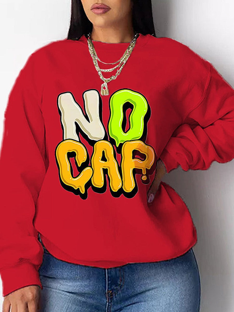 Plus Size Letter Print Drop Shoulder Sweatshirt for Women