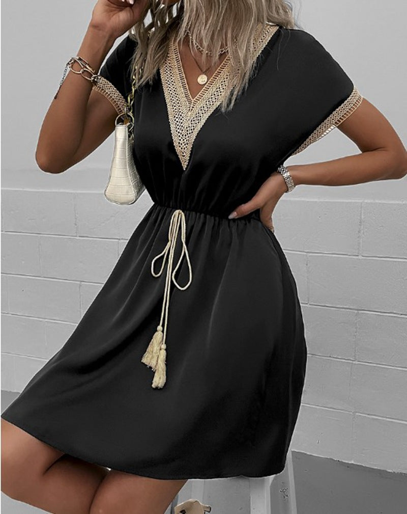 Amazon 2023 Women's Plain Lace V-Neck Dress