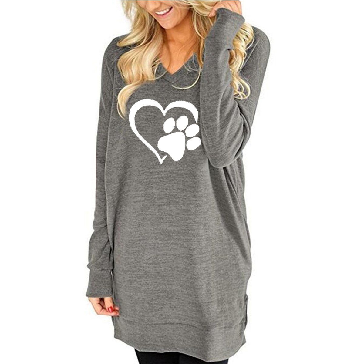 Loose Long-Sleeved V-Neck Pocket T-Shirt with Slits