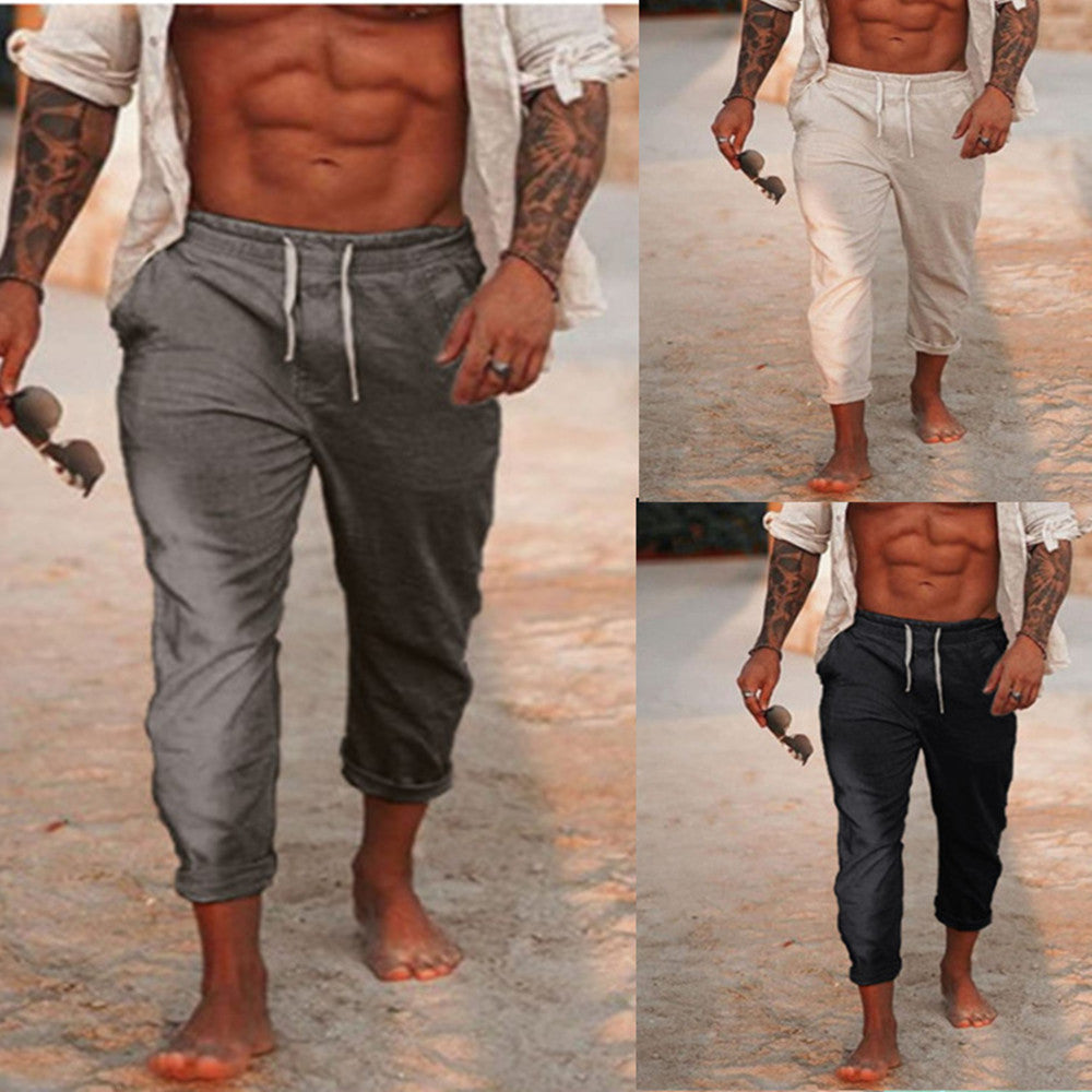 Men's Casual Linen Breathable Solid Color Trousers