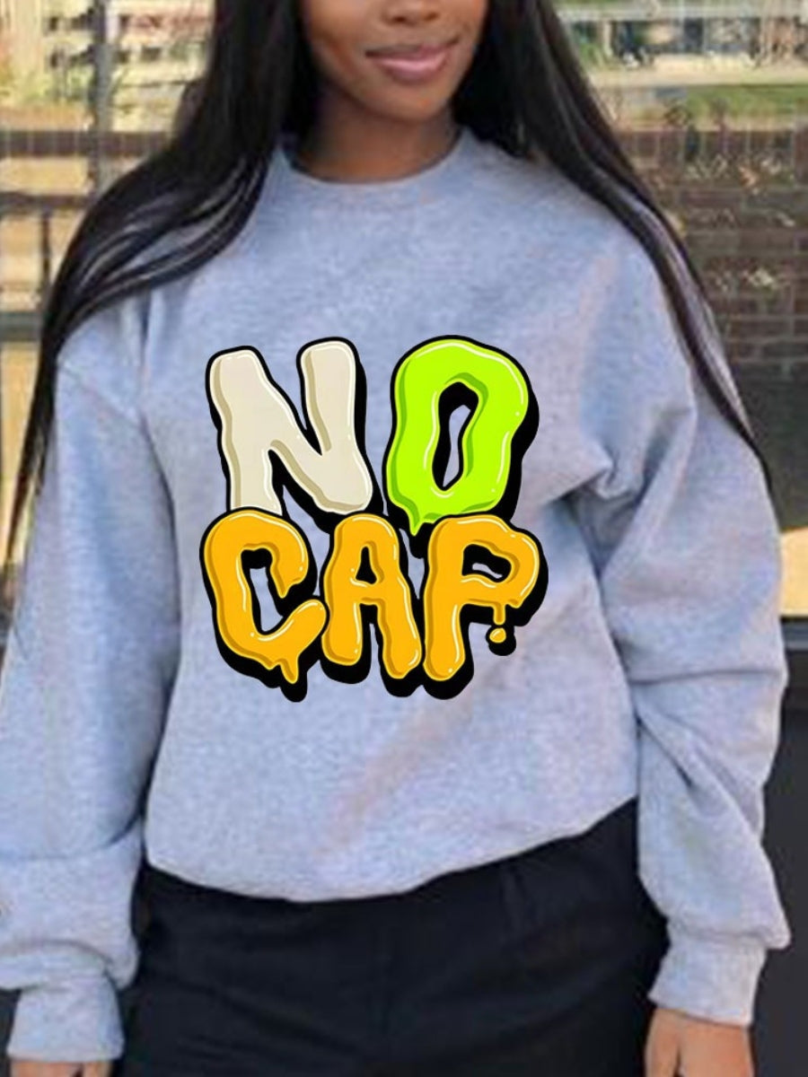 Plus Size Letter Print Drop Shoulder Sweatshirt for Women