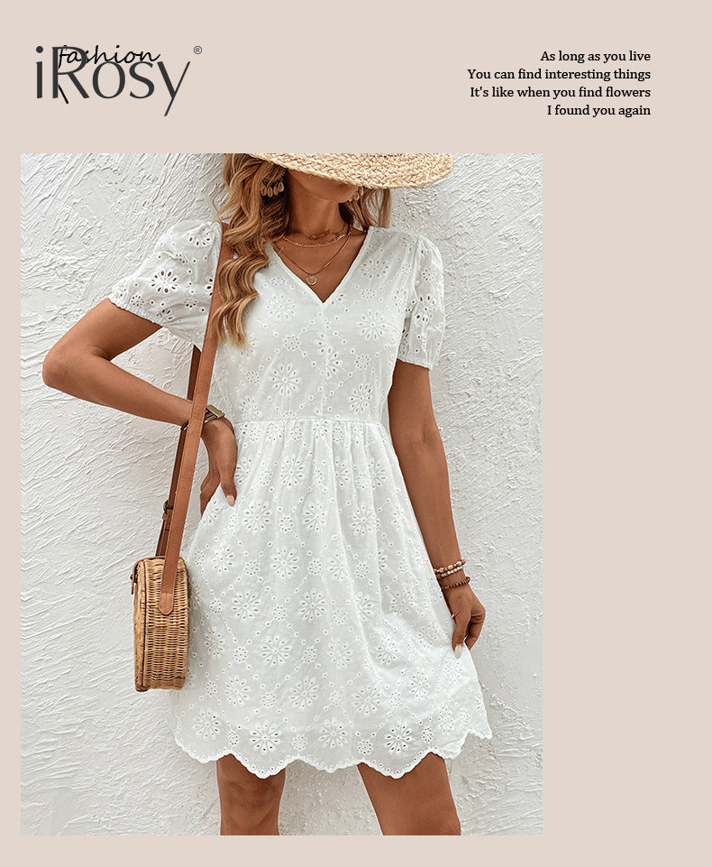 2024 Fashion Summer White Short Sleeve Midi Dress