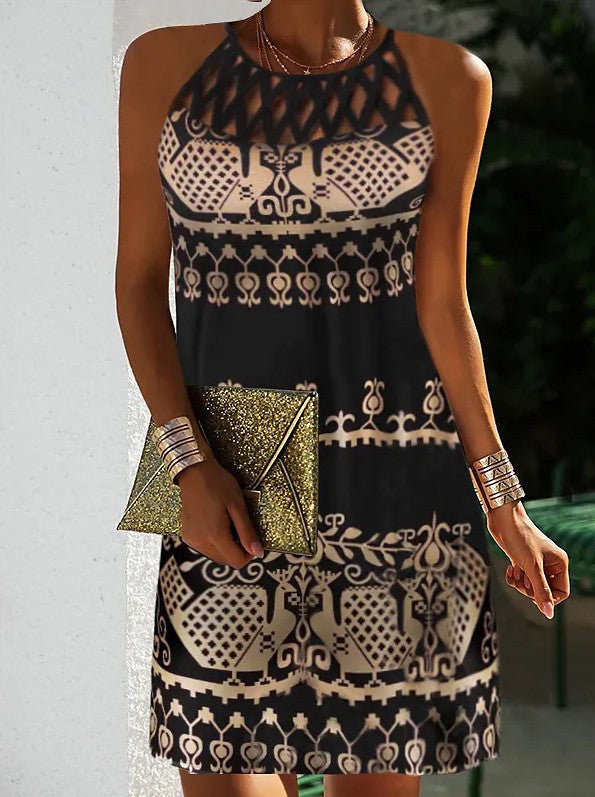 Women's Casual Dress with Ethnic Print Design