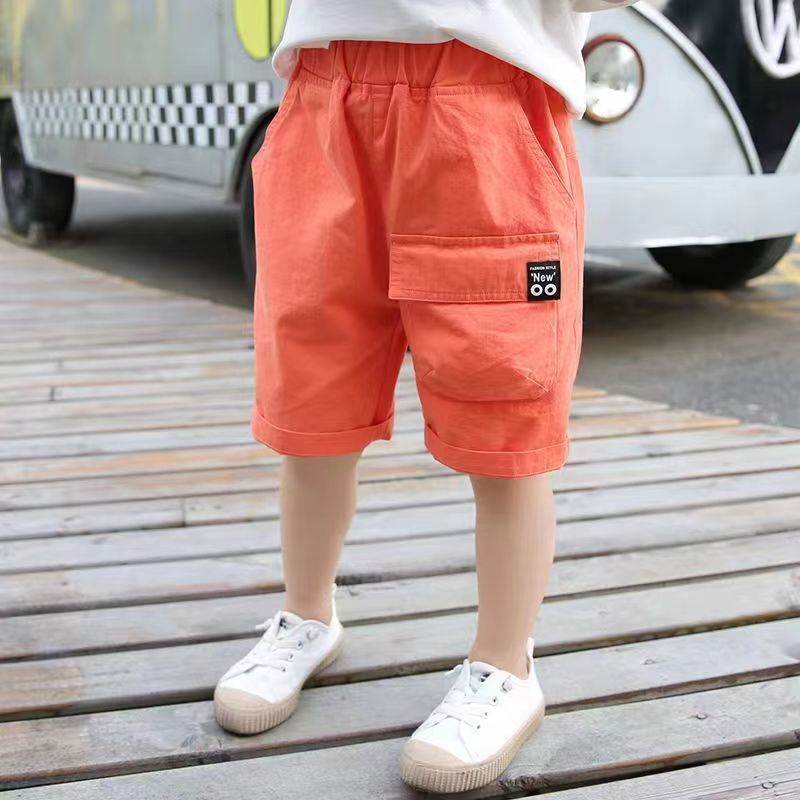 Solid Color Boy's Loose Cropped Cargo Trousers