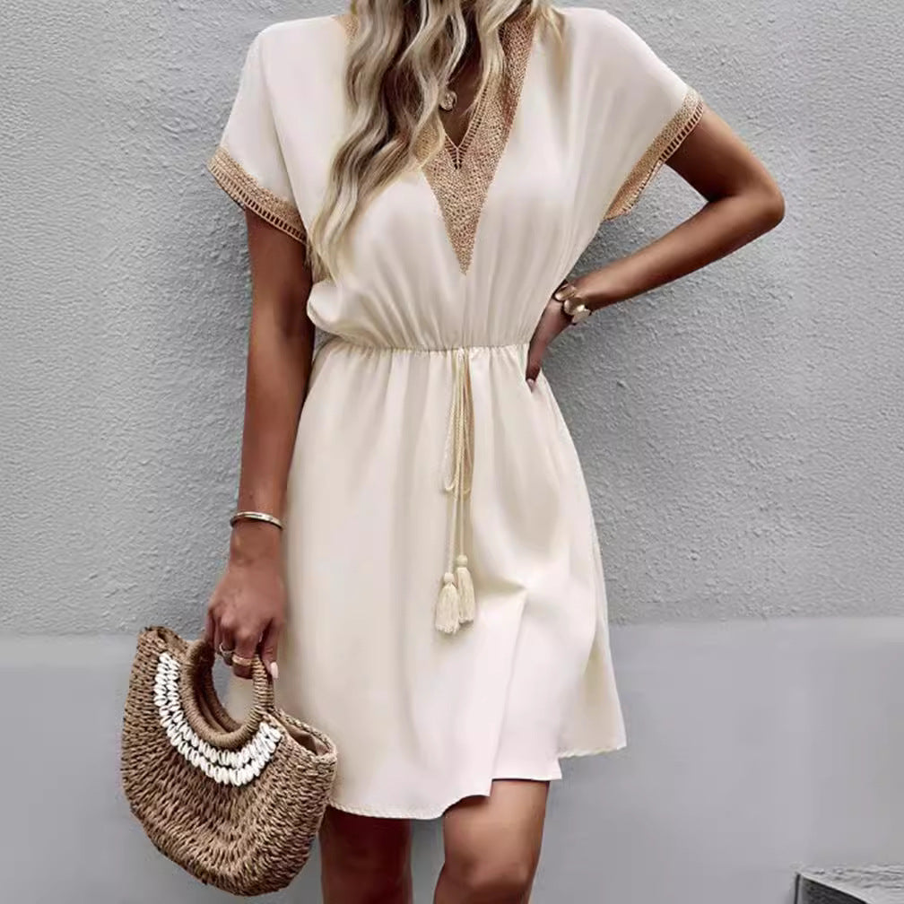 Amazon 2023 Women's Plain Lace V-Neck Dress