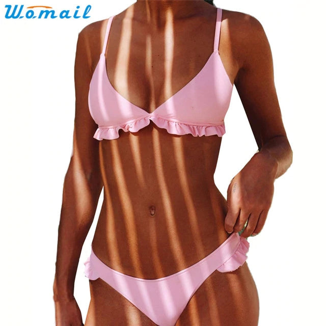 Ruffled Pink Bikini Set