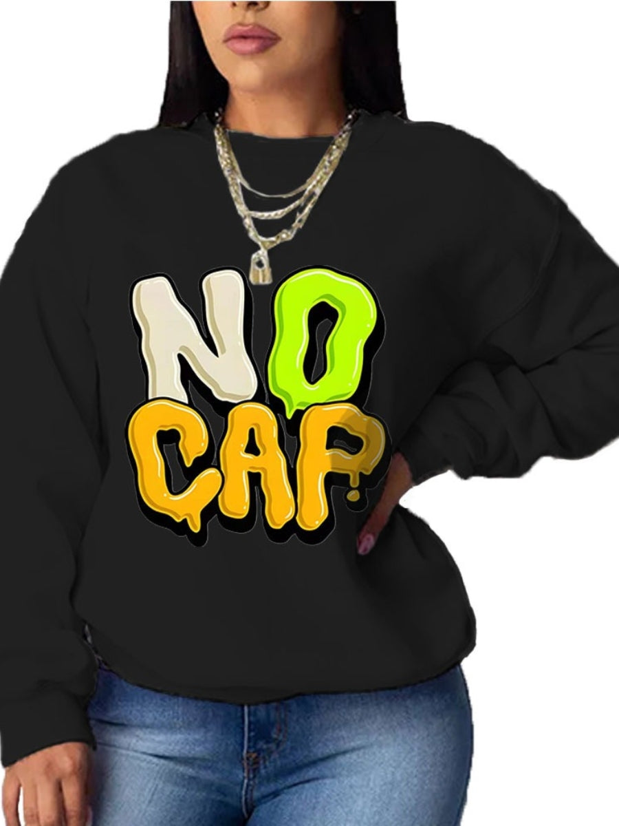 Plus Size Letter Print Drop Shoulder Sweatshirt for Women