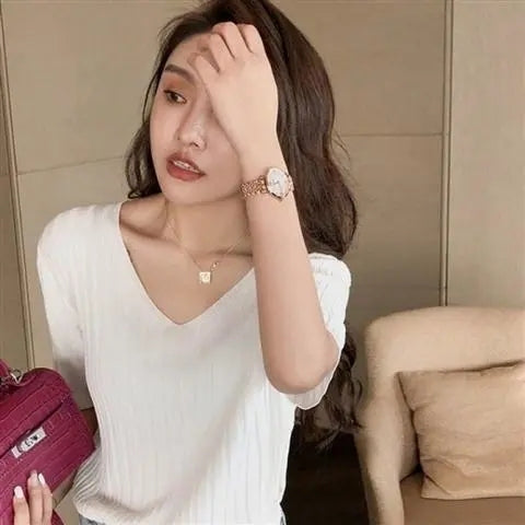 Summer Loose Fit Chicken Heart Collar Ice Silk T-Shirt