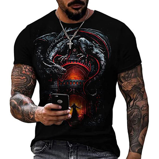 Men's Casual T-Shirt with Myth Pattern in Polyester Spandex
