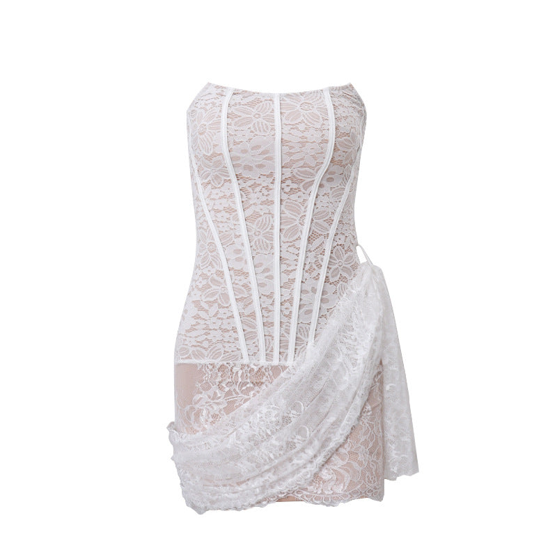 Fashionable Lace Low-Cut Dress for Women in Autumn