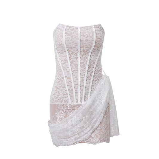 Fashionable Lace Low-Cut Dress for Women in Autumn