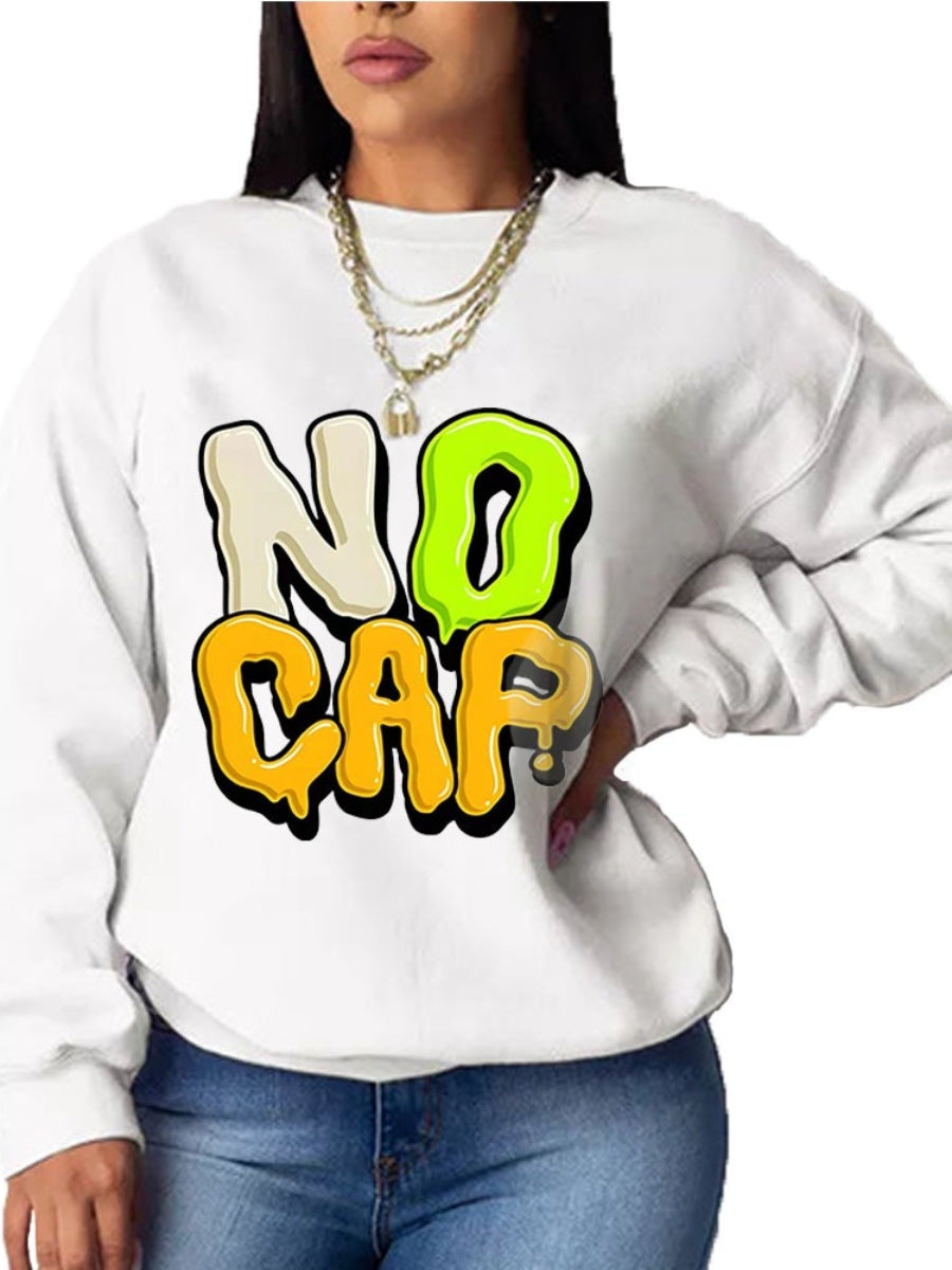 Plus Size Letter Print Drop Shoulder Sweatshirt for Women
