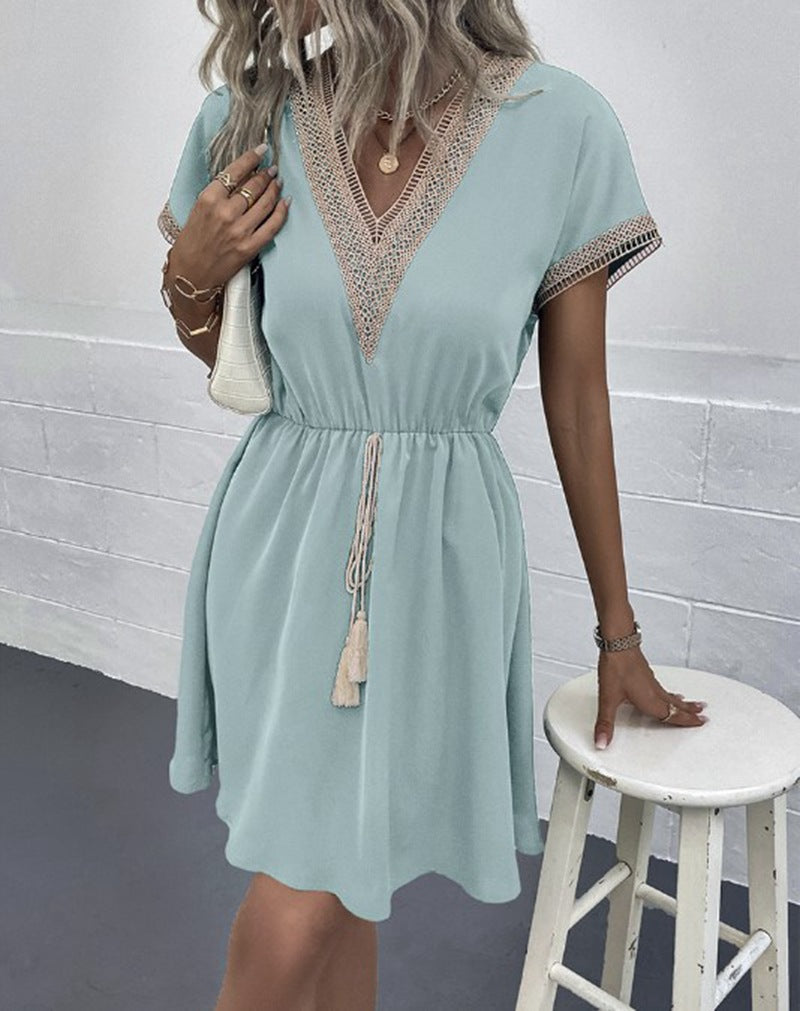 Amazon 2023 Women's Plain Lace V-Neck Dress