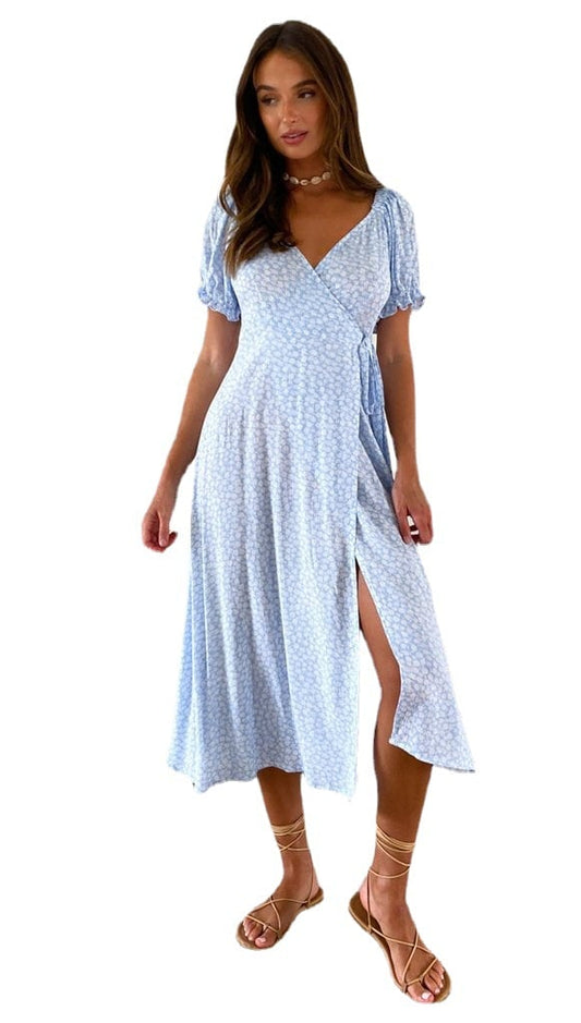 Chiffon Print V-Neck High Waist Women's Dress