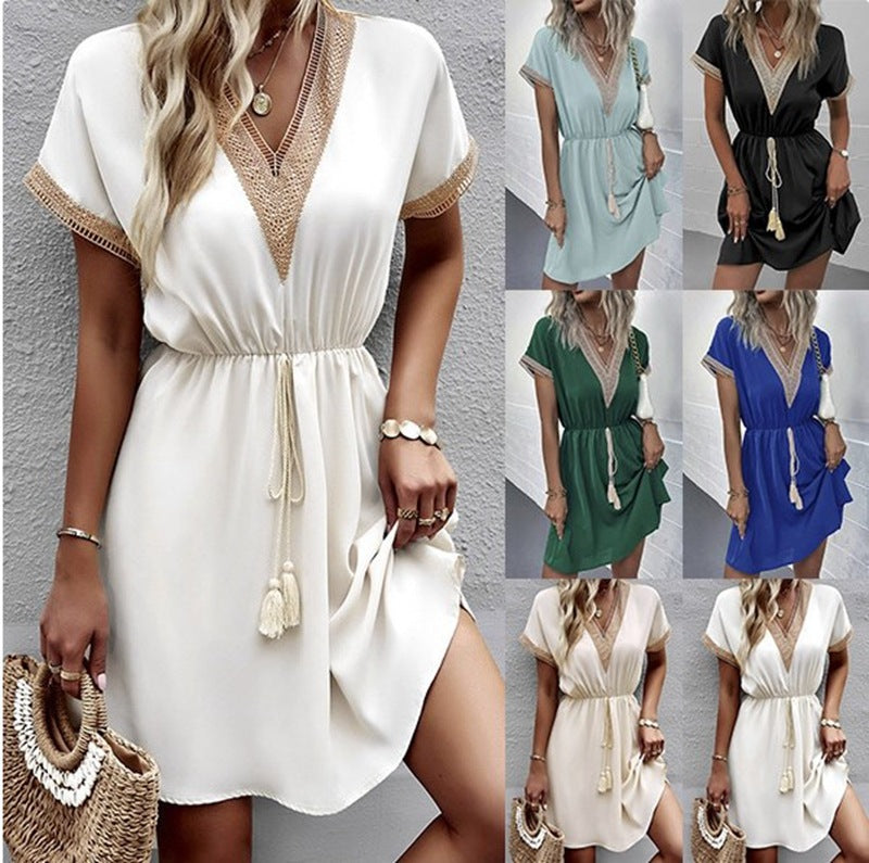 Amazon 2023 Women's Plain Lace V-Neck Dress