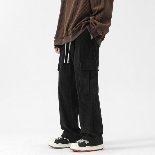 Corduroy Loose Straight Cargo Pants for Autumn & Winter