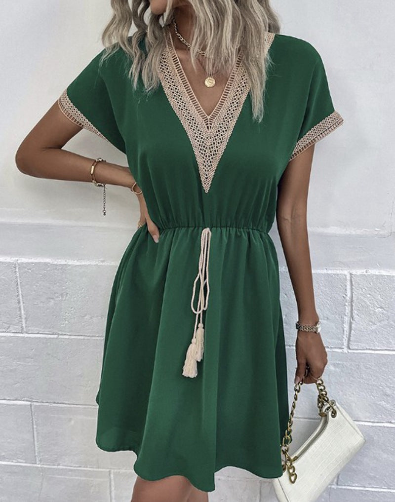 Amazon 2023 Women's Plain Lace V-Neck Dress