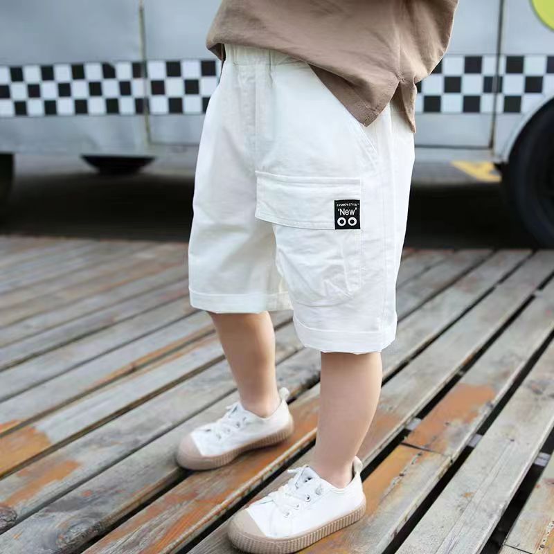 Solid Color Boy's Loose Cropped Cargo Trousers