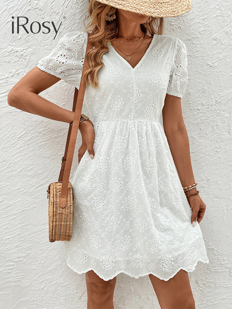2024 Fashion Summer White Short Sleeve Midi Dress