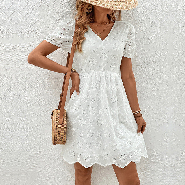 2024 Fashion Summer White Short Sleeve Midi Dress