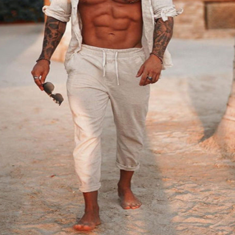 Men's Casual Linen Breathable Solid Color Trousers