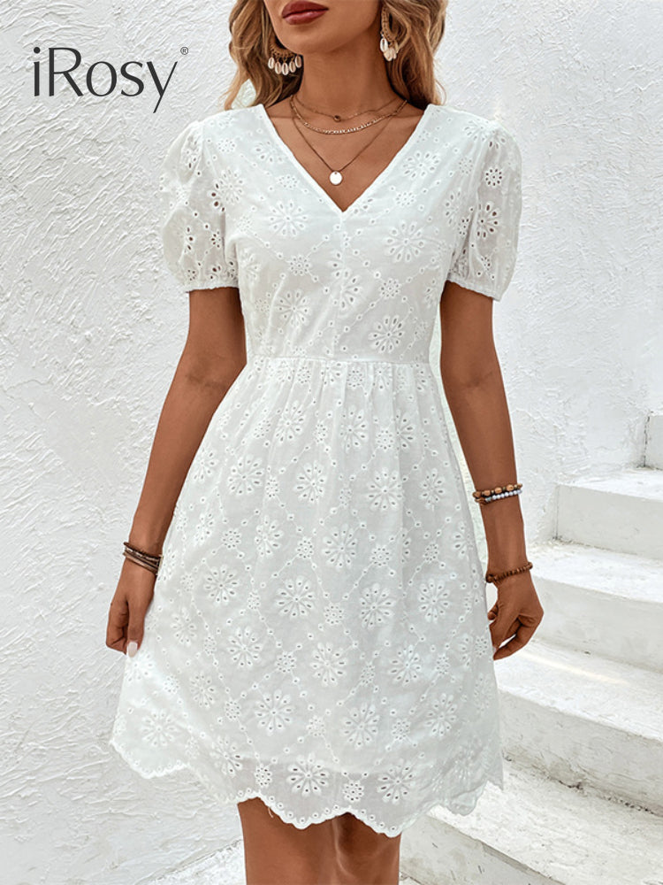 2024 Fashion Summer White Short Sleeve Midi Dress