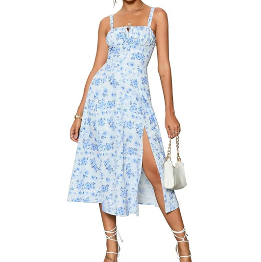 Lace-Up Slit Midi Dress for Women
