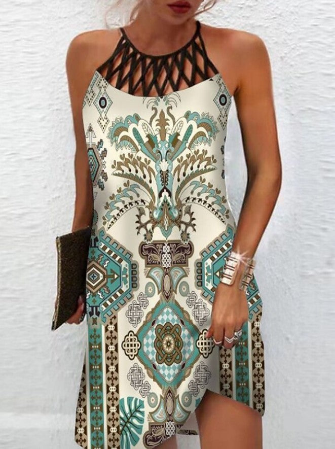 Women's Casual Dress with Ethnic Print Design
